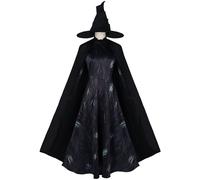 Kolegrial Déguisement Elphaba Femme Cosplay Wicked Sorcière Elphaba Gothique Vintage Robe avec Cape Chapeau pour Fancy Dress Up Carnaval Halloween Party Anniversaire Masquerade Robe de Bal, Noir