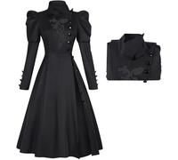 Kolegrial Déguisement Elphaba Femme Cosplay Wicked Sorcière Elphaba Gothique Vintage Robe avec Cape Chapeau pour Fancy Dress Up Carnaval Halloween Party Anniversaire Masquerade Robe de Bal, Noir