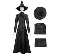 Kolegrial Déguisement Elphaba Femme Cosplay Wicked Sorcière Elphaba Gothique Vintage Robe de Soirée Set Top Jupe avec Chapeau pour Fancy Dress Up Carnaval Halloween Party Masquerade Robe de Bal, Noir