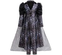 Kolegrial Déguisement Elphaba Filles Cosplay Wicked 2 Sorcière Elphaba Dentelle Imprimé Robe et Cape avec Pantalons pour Carnaval Halloween Party Masquerade Théâtre Performance Fancy Costume, 4-12 ans