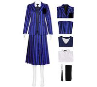 Kolegrial Déguisement Enid Sinclair Femme Cosplay Nevermore Academy Rayures Uniforme Scolaire Set Veste Gilet Chemise Jupe Cravate Chaussettes pour Carnaval Halloween Party Masquerade Costume