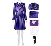 Kolegrial Déguisement Enid Sinclair Femme Cosplay Nevermore Academy Violet Uniforme Scolaire Set Veste Gilet Chemise Jupe Cravate pour Dress Up Carnaval Halloween Party Anniversaire Masquerade Costume