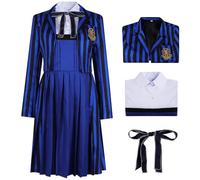 Kolegrial Déguisement Enid Sinclair Femme Cosplay Season 2 Nevermore Academy Enid Rayures Uniforme Scolaire Set Veste Robe Nœud Papillon pour Carnaval Halloween Party Anniversaire Masquerade Costume