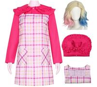 Kolegrial Déguisement Enid Sinclair Femme Cosplay Wolf Girl Enid Sinclair Rose Top Robe à Carreaux et Perruque pour Noël Carnaval Halloween Party Anniversaire Masquerade Robe de Bal