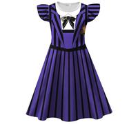 Kolegrial Déguisement Enid Sinclair Fille Cosplay Mercredi Season 2 Wolf Girl Enid Sinclair Violet Imprimé Ballerine Robe et Sac pour Enfant Carnaval Halloween Fête Robe de Bal, 3-8 ans