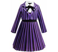 Kolegrial Déguisement Enid Sinclair Filles Cosplay Mercredi 2 Nevermore Academy Enid Violet Rayures Uniforme Scolaire Veste Robe Nœud Papillon pour Carnaval Halloween Fête Mascarade Costume, 4-12 Ans