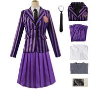 Kolegrial Déguisement Enid Sinclair Filles Cosplay Nevermore Academy Uniforme Scolaire Set Veste Chemise Jupe Cravate Chaussettes et Gilet pour Carnaval Halloween Party Anniversaire Masquerade Costume