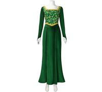 Kolegrial Déguisement Fiona Femme Cosplay Princesse Fiona Vert Long Velours Imprimé Robe de Soirée pour Noël Carnaval Halloween Party Anniversaire Masquerade Théâtre Performance Robe de Bal