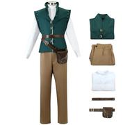 Kolegrial Déguisement Flynn Rider Homme Cosplay Raiponce Flynn Rider Chevalier Uniforme Set Gilet et Top Pantalon Ceinture avec Sac pour Carnaval Halloween Party Masquerade Théâtre Performance Costume