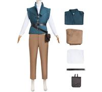 Kolegrial Déguisement Flynn Rider Homme Cosplay Raiponce Flynn Rider Chevalier Uniforme Set Gilet et Top Pantalon Ceinture Sac pour Carnaval Halloween Party Masquerade Théâtre Performance Costume