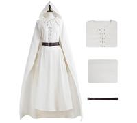 Kolegrial Déguisement Gandalf Homme Cosplay Hobbit Gandalf Sorcier Uniforme Set Cape à Capuche et Tunique Ceinture pour Carnaval Halloween Party Masquerade Théâtre Jeu de rôle Fancy Costume, Blanc