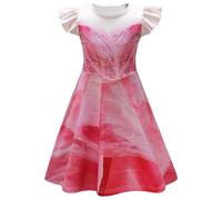 Kolegrial Déguisement Glinda Fille Cosplay Wicked Fée Glinda Rose Volants Imprimé Ballerine Robe pour Fancy Dress Up Carnaval Halloween Fête Anniversaire Masquerade Robe de Princesse, 4-9 Ans
