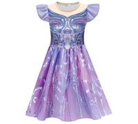 Kolegrial Déguisement Glinda Fille Cosplay Wicked Fée Glinda Violet Volants Imprimé Ballerine Robe pour Fancy Dress Up Carnaval Halloween Fête Anniversaire Masquerade Robe de Princesse, 4-9 Ans