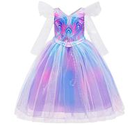Kolegrial Déguisement Glinda Filles Cosplay Wicked 2 Glinda Manche Longue Paillettes Robe de Soirée pour Noël Carnaval Halloween Party Anniversaire Masquerade Mariage Princesse Robe de Bal, 4-12 Ans