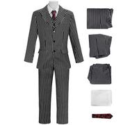 Kolegrial Déguisement Gomez Homme Cosplay Season 2 Mercredi Papa Gomez Gothique Vintage Rayures Smoking Set Veste Gilet Chemise Pantalon avec Cravate pour Carnaval Halloween Party Masquerade Costume