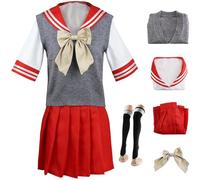 Kolegrial Déguisement Inui Sajuna Femme Cosplay Anime My Dress-Up Darling Uniforme Scolaire Uniforme Set Gilet et Top Jupe Nœud Papillon Chaussettes pour Carnaval Halloween Party Masquerade Costume