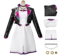 Kolegrial Déguisement Jinx Femme Cosplay Game Arcane 2 Jinx Anime Uniforme Set Veste et Top Jupe avec Collier Clip d'oreille pour Carnaval Halloween Party Masquerade Fancy Performance Show Costume