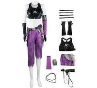 Kolegrial Déguisement Jinx Femme Cosplay Game Arcane 2 Jinx Complet Anime Combat Uniforme Haut und Pantalon avec Accessoires Set pour Carnaval Halloween Party Masquerade Fancy Performance Costume