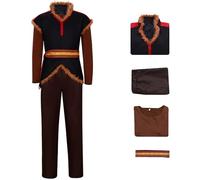 Kolegrial Déguisement Kristoff Homme Cosplay Reine des Glaces 2 Kristoff Set Gilet Top Pantalon Ceinture pour Halloween Noël Carnaval Party Anniversaire Masquerade Costume, Marron foncé