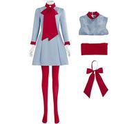Kolegrial Déguisement Lady Femme Cosplay Die with A Smile Gaga Vintage Outift Robe avec Nœud papillon Chaussettes Set pour Carnaval Halloween Party Masquerade Costume, Bleu Rouge