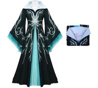 Kolegrial Déguisement Madame Morrible Femme Cosplay Wicked 2 Sorcière Madame Morrible Vintage Impression Robe pour Carnaval Halloween Party Masquerade Théâtre Performance Costume, Vert Foncé