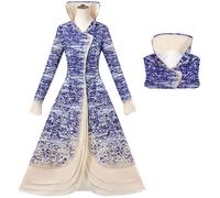 Kolegrial Déguisement Madame Morrible Femme Cosplay Wicked Sorcière Madame Morrible Manches Longues Impression Robe pour Carnaval Halloween Party Masquerade Théâtre Performance Costume, Bleu