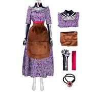 Kolegrial Déguisement Mamá Imelda Femme Cosplay Mamá Imelda Squelette Imprimé Outfit Robe et Tablier avec Collier Gants pour Carnaval Halloween Party Masquerade Fancy Jeu de rôle Costume