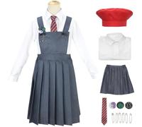 Kolegrial Déguisement Matilda avec Casquette Femme Cosplay Matilda The Musical Uniforme Set Jupe Chemise Cravate pour Carnaval Halloween Party Masquerade Théâtre Performance Fancy Costume, Gris