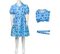 Kolegrial Déguisement Matilda Femme Cosplay Matilda The Musical Uniforme Imprimé Robe et Ceinture pour Carnaval Halloween Party Masquerade Théâtre Performance Fancy Costume, Bleu