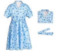 Kolegrial Déguisement Matilda Filles Cosplay Matilda The Musical Uniforme Bleu Imprimé Robe et Ceinture pour Carnaval Halloween Party Masquerade Théâtre Performance Fancy Costume
