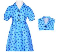 Kolegrial Déguisement Matilda Filles Cosplay Matilda The Musical Uniforme Imprimé Robe pour Carnaval Halloween Party Masquerade Théâtre Performance Fancy Costume, Bleu