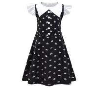 Kolegrial Déguisement Mercredi Fille Cosplay Season 2 Nevermore Academy Uniforme Scolaire Imprimé Ballerine Robe et Sac pour Enfant Carnaval Halloween Fête Robe de Bal, 3-8 Ans