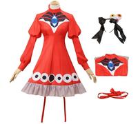 Kolegrial Déguisement Miku Femme Cosplay Anime Virtual Idol H'atsune M'iku Rouge Œil démoniaque Imprimé Robe avec Bandeau Collier pour Carnaval Halloween Party Masquerade Fancy Jeu de rôle Costume