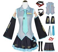 Kolegrial Déguisement Miku Femme Cosplay Virtual Idol H'atsune M'iku Complet JK Uniforme Set avec Autocollants et Accessoires pour Carnaval Halloween Party Masquerade Fancy Jeu de rôle Anime Costume