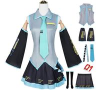 Kolegrial Déguisement Miku Femme Cosplay Virtual Idol H'atsune M'iku Complet JK Uniforme Set avec Autocollants et Accessoires pour Carnaval Halloween Party Masquerade Fancy Jeu de rôle Anime Costume