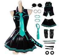 Kolegrial Déguisement Miku Femme Cosplay Virtual Idol H'atsune M'iku Complet PU JK Uniforme Set avec Accessoires pour Carnaval Halloween Party Masquerade Fancy Jeu de rôle Anime Costume