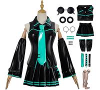 Kolegrial Déguisement Miku Femme Cosplay Virtual Idol H'atsune M'iku Complet PU JK Uniforme Set avec Accessoires pour Carnaval Halloween Party Masquerade Fancy Anime Costume, Noir