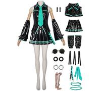 Kolegrial Déguisement Miku Femme Cosplay Virtual Idol H'atsune M'iku Noir Complet PU JK Uniforme Set avec Accessoires pour Carnaval Halloween Party Masquerade Fancy Anime Costume