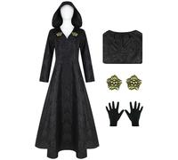 Kolegrial Déguisement Moth Lady Femme Cosplay Game 8 Moth Lady Gothique Vampire Sorcière Noir Longue Robe à Capuche avec Broche Gants pour Carnaval Halloween Party Masquerade Fancy Jeu de rôle Costume