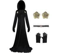 Kolegrial Déguisement Moth Lady Femme Cosplay Game 8 Moth Lady Gothique Vampire Sorcière Noir Longue Robe à Capuche et Collier Gants pour Carnaval Halloween Party Masquerade Fancy Jeu de rôle Costume