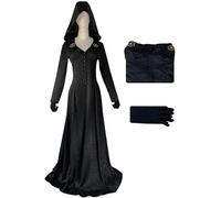 Kolegrial Déguisement Moth Lady Femme Cosplay Game 8 Moth Lady Gothique Vampire Sorcière Noir Longue Robe à Capuche avec Gants pour Carnaval Halloween Party Masquerade Fancy Jeu de rôle Costume