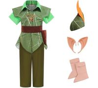Kolegrial Déguisement Peter-Pan Garçons Cosplay Contes Peter-Pan Outfit avec Chapeau Oreilles de Lutin Set 6 Pièces pour Noël Carnaval Halloween Party Anniversaire Masquerade Costume, 3-12 Ans