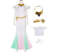 Kolegrial Déguisement Princess Celestia Femme Cosplay Licorne Princesse Celestia Blanc Longue Robe de Soirée avec Accessoires pour Carnaval Halloween Party Masquerade Fancy Jeu de rôle Robe de Bal