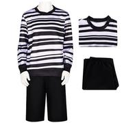 Kolegrial Déguisement Pugsley Homme Cosplay Mercredi Frère Pugsley Gothique Vintage Rayures Top et Pantalon pour Carnaval Halloween Party Anniversaire Masquerade Costume