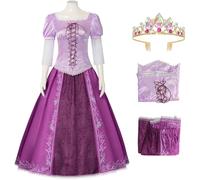 Kolegrial Déguisement Raiponce Femme Cosplay Rapunzel Vintage Elégant Long Lacet Robe de Soirée Top Jupe et Couronne pour Noël Carnaval Halloween Party Anniversaire Masquerade Robe de Bal, Violet