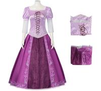 Kolegrial Déguisement Raiponce Femme Cosplay Rapunzel Vintage Elégant Long Lacet Robe de Soirée Top Jupe et Couronne pour Noël Carnaval Halloween Party Anniversaire Masquerade Robe de Bal, Violet
