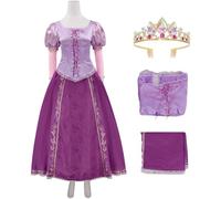 Kolegrial Déguisement Raiponce Femme Cosplay Rapunzel Vintage Elégant Long Lacet Robe de Soirée Top Jupe et Couronne pour Noël Carnaval Halloween Party Anniversaire Masquerade Performance Robe de Bal