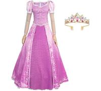 Kolegrial Déguisement Raiponce Femme Cosplay Rapunzel Violet Vintage Elégant Long Lacet Robe de Soirée et Couronne pour Noël Carnaval Halloween Party Anniversaire Masquerade Performance Robe de Bal