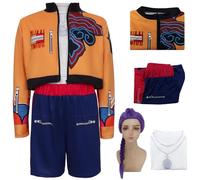 Kolegrial Déguisement Rumi Fille Cosplay Anime Démon Chasseur Rumi Impression Set Veste Top Pantalon et Perruque pour Enfant Fancy Dress Up Carnaval Halloween Fête Anniversaire Masquerade Costume