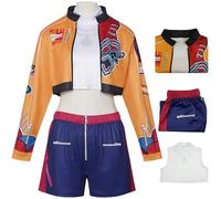 Kolegrial Déguisement Rumi Filles Cosplay Anime Démon Chasseur Rumi Uniforme Set Imprimé Veste et Top Pantalon pour Carnaval Halloween Party Anniversaire Masquerade Costume